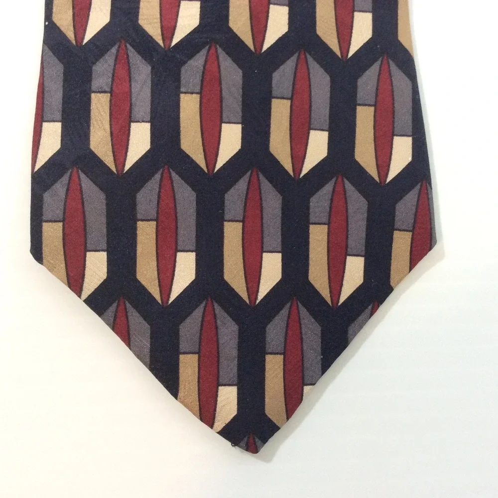 Louis Feraud Tie Necktie Mens Silk USA 4 in Burgundy Black Tan Gray